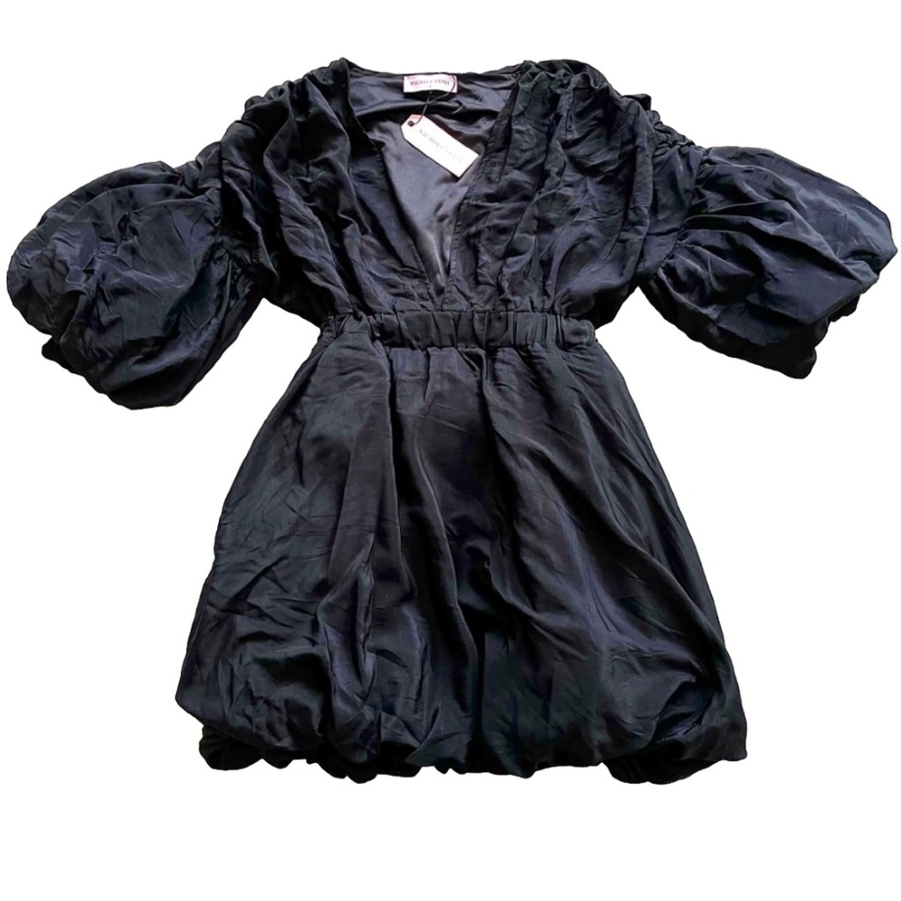 NICHOLE LYNEL NWT PLUNGING NECKLINE STRUCTURED PUFF BLACK DRESS LBD MODERN